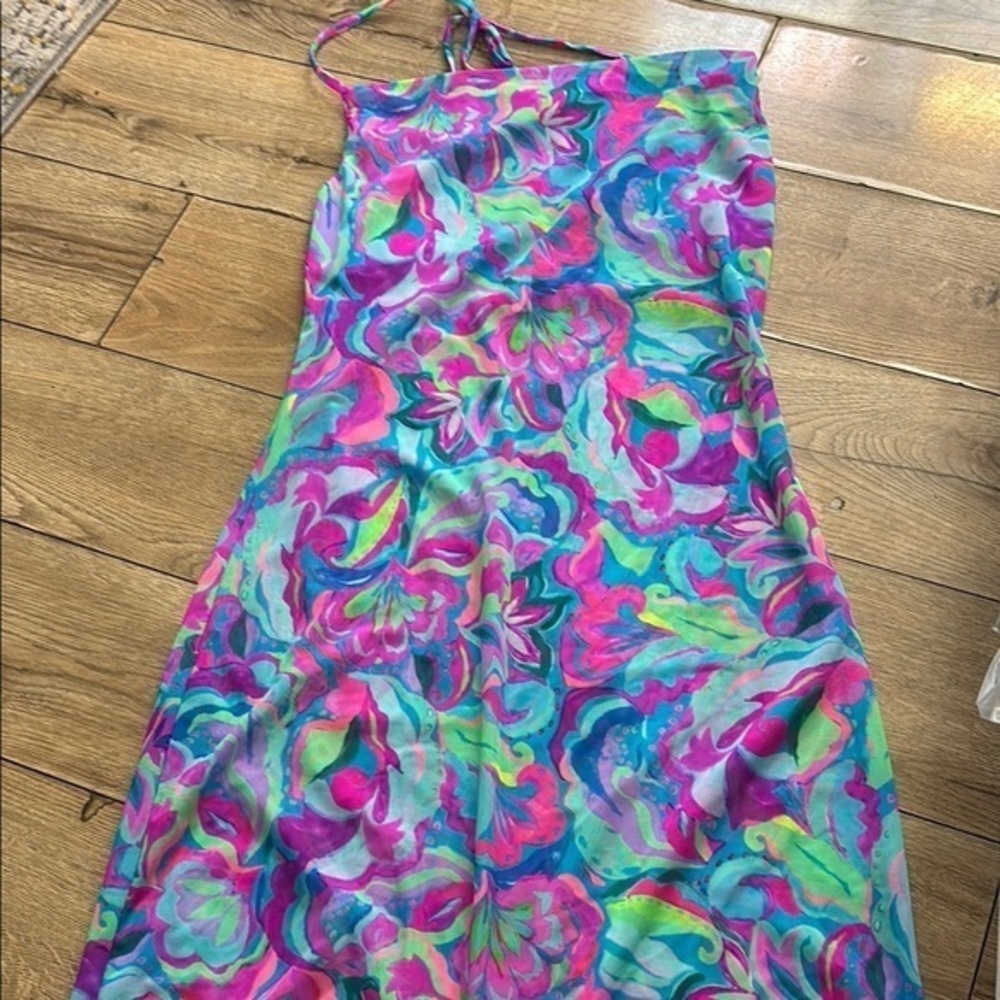 Pink and Blue Swim Coverup with Dynamic Pattern